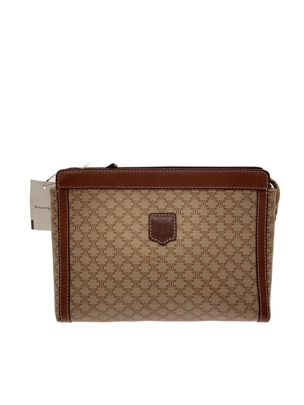 Celine Clutch Bag Leather Brown All over